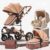 SteAnny Baby Stroller 3-in-1 Pram Portable Baby Carriage Infant Pushchair Combo Carry Basket (Khaki)